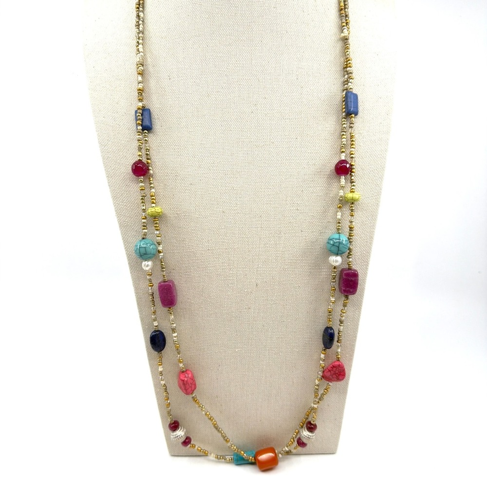 Chico's Boho Multi-Strand Colorful Beaded Statement Necklace